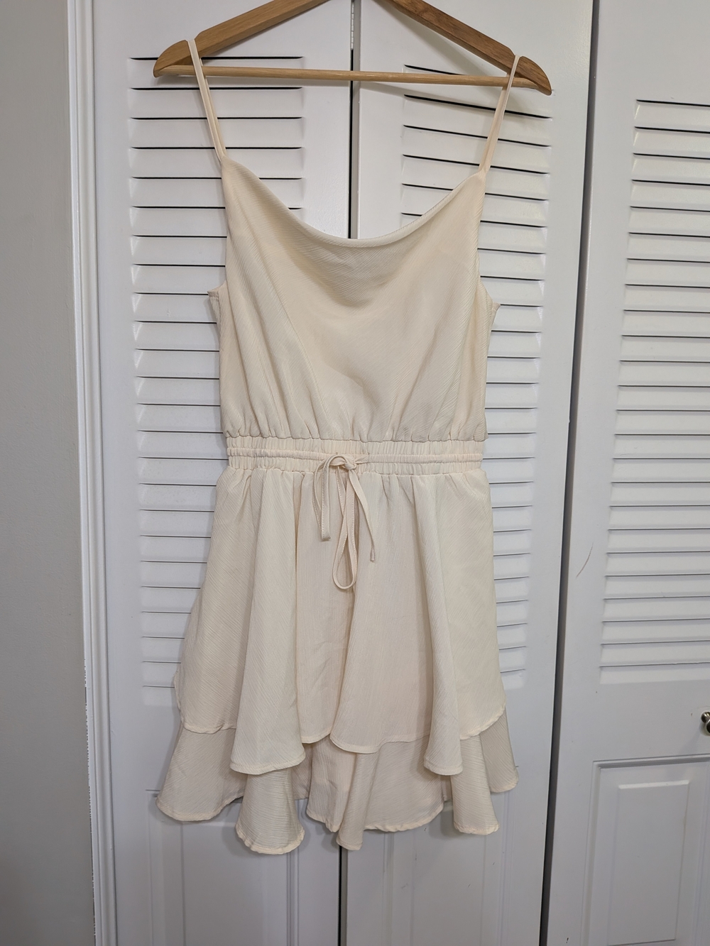 glam Ivory Pleated V-Neck Dress